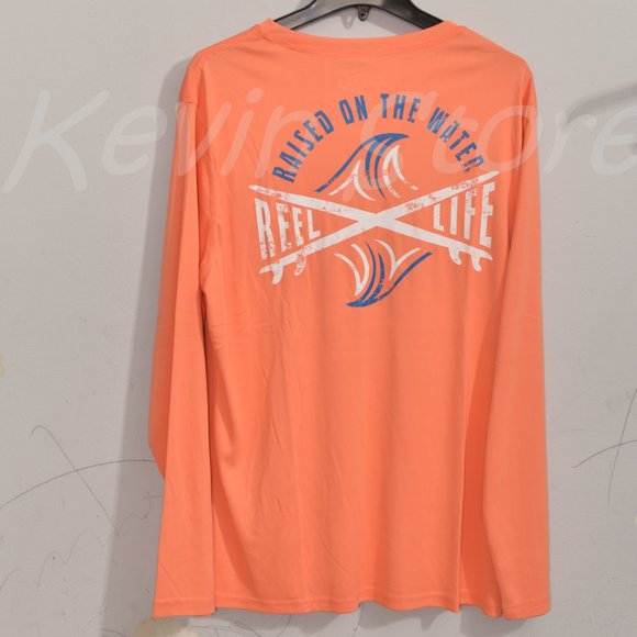 size Large Orange Reel Life Men's Long Sleeve UV Tee - Picture 4 of 7
